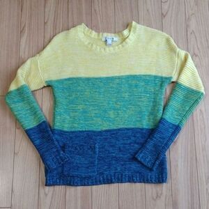 Forever 21 Striped Pullover Yellow Blue Knit Sweater Size Small